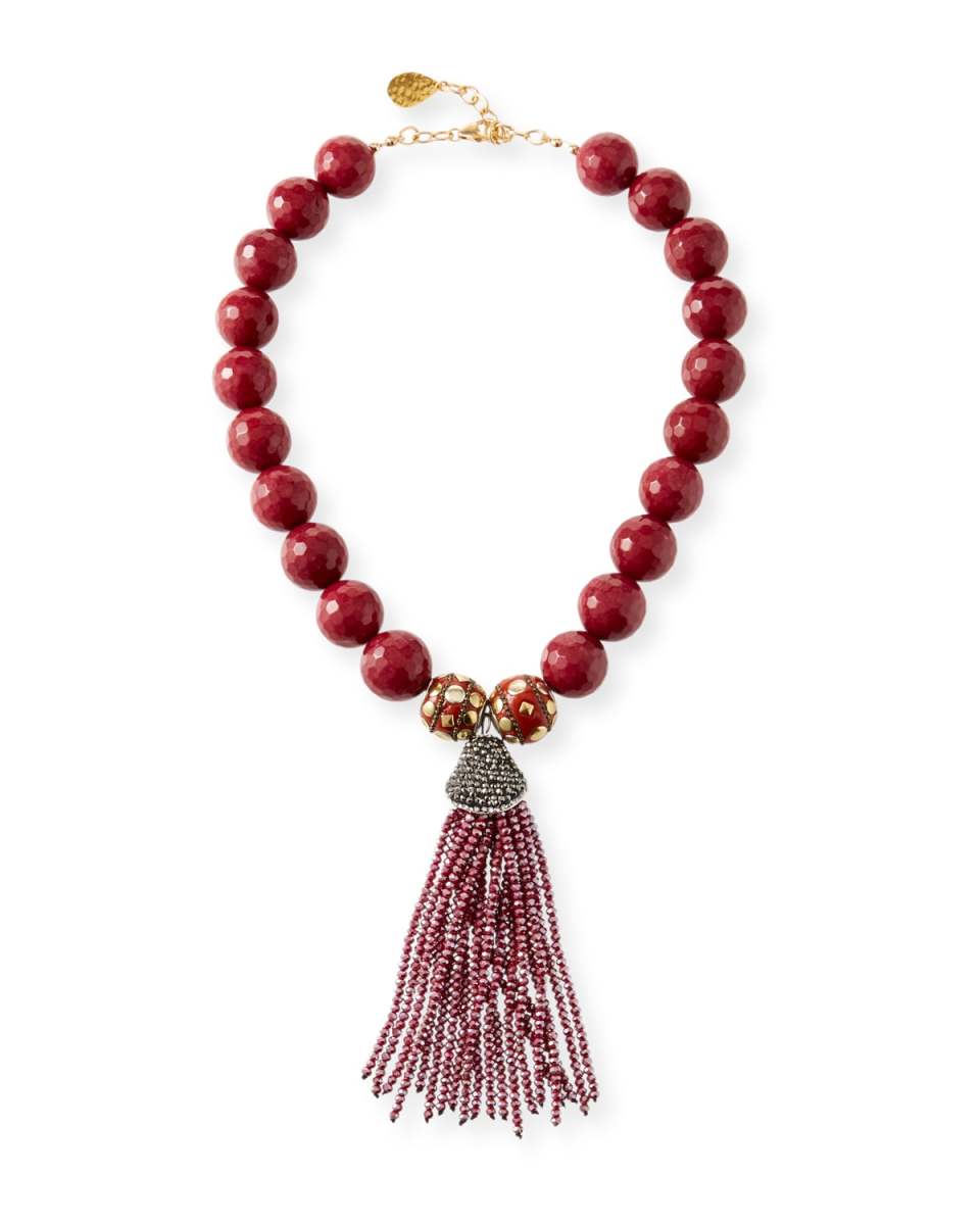 Jade Bead Necklace w/ Crystal Tassel